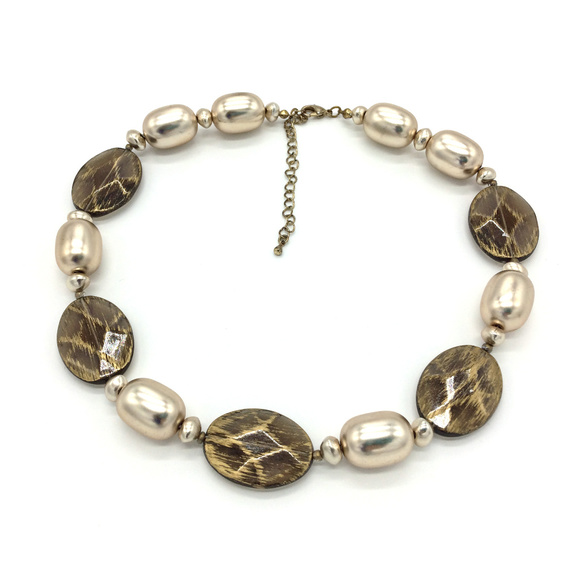 Champagne Silvery Gold Beaded Choker Necklace - Picture 1 of 3